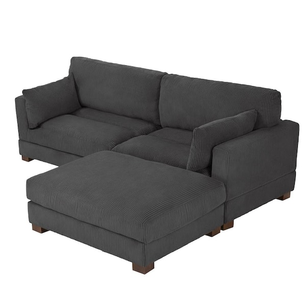 Uixe 84.8 in. W Square Arm 2-Piece Corduroy Fabric L-Shaped Sectional Sofa in. Gray