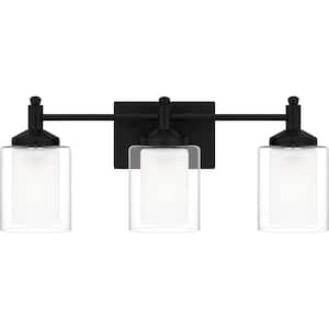 Jaylin 22 in. 3-Light Matte Black Vanity Light with Clear and Frosted Glass Shades