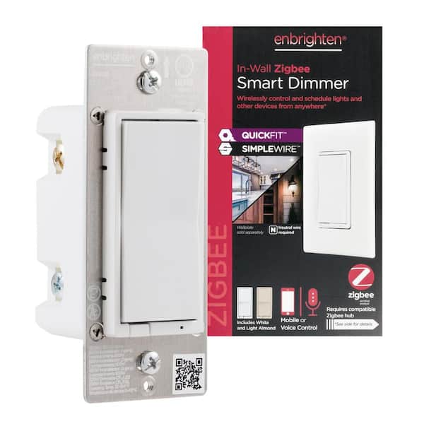 Enbrighten Zigbee Smart Dimmer with Quick Fit and Simple Wire, White and Light Almond