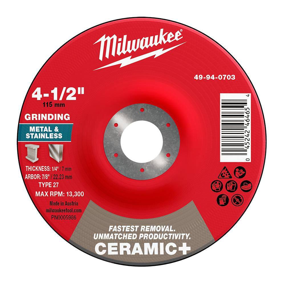 4-1/2 in. x 1/4 in. x 7/8 in. Ceramic Plus Metal Grinding Wheel - Type 27 price history on PriceWatchPro