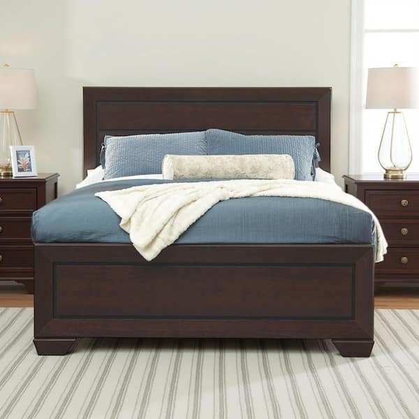 Benjara Brown Wooden Frame Queen Platform Bed with Panel Headboard and Footboard