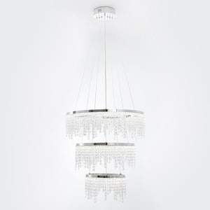 23.6 in. 1-Light Chrome Semi-Flush Mount Home Decor Light Fixtur Integrated LED Chandelier with Crystal Shade Pendant