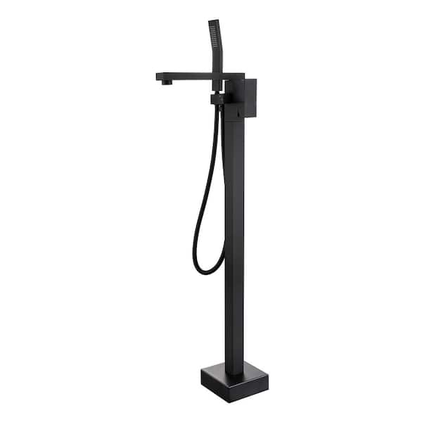 Unbranded Single-Handle Square Claw Foot Freestanding Tub Faucet, 2.5 GPM Shower Faucet with Hand Shower in. Matte Black