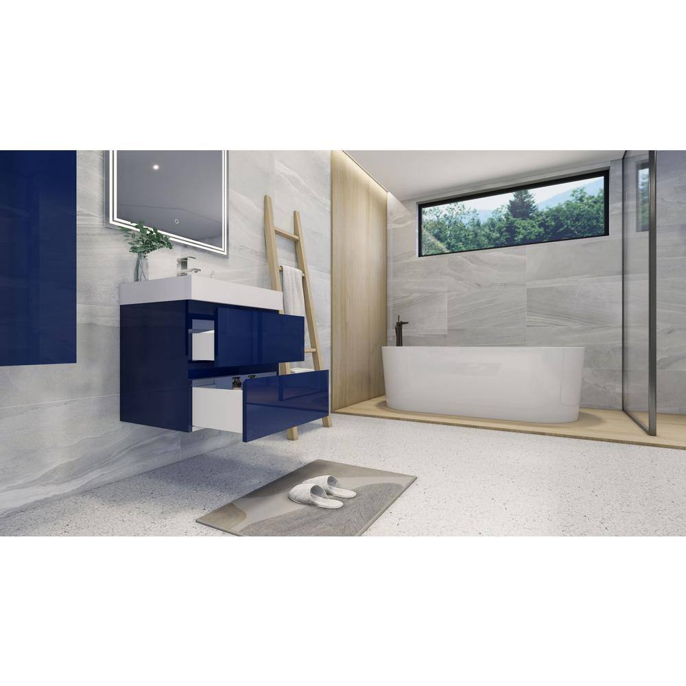 24" High Gloss White and Blue Wall-Mounted Single Bathroom Vanity
