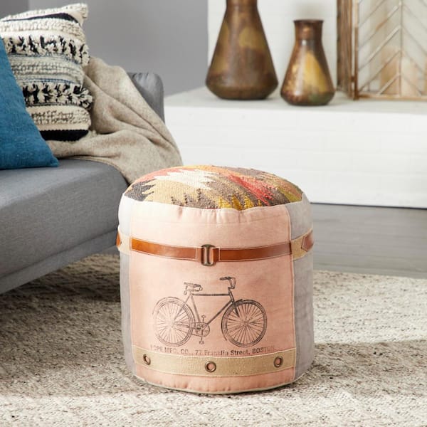 Litton Lane 19 in. Multi Colored Canvas with Tribal Patterned Top Bike Pouf