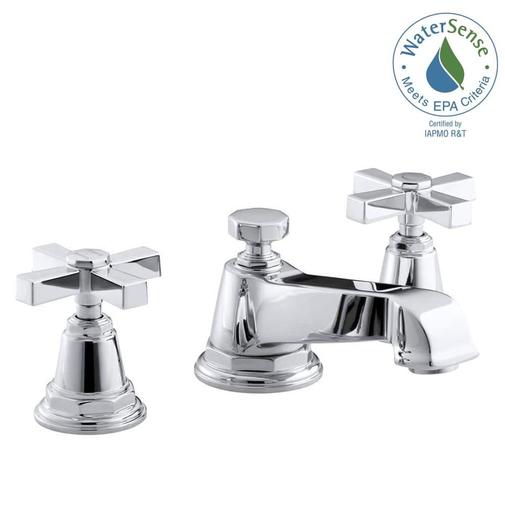 Elegant Pinstripe Polished Chrome Double Cross Handle Bathroom Faucet