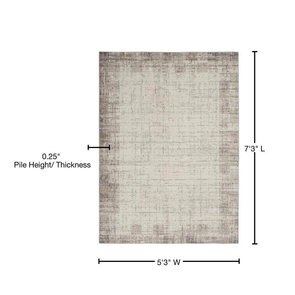 Ivory Grey Rectangular Synthetic Area Rug 5' x 7'