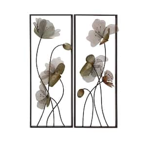 Metal Black Floral Wall Decor with Black Frame (Set of 2)