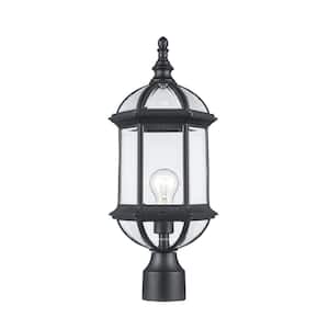 Wentworth 19 in. 1-Light Black Outdoor Lamp Post Light Fixture with Clear Glass