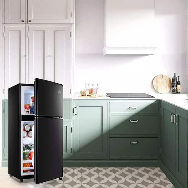 17.5 in. 3.5 Cu. ft. Compact Mini Refrigerator in Black with 2 Doors and 7 Level Thermostat Removable Shelves