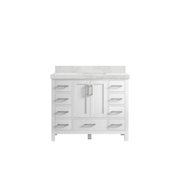 Willow Collections Malibu 42 in. W x 22 in. D x 36 in. H Bath Vanity in White with 2 in. Calacatta Nuvo Top