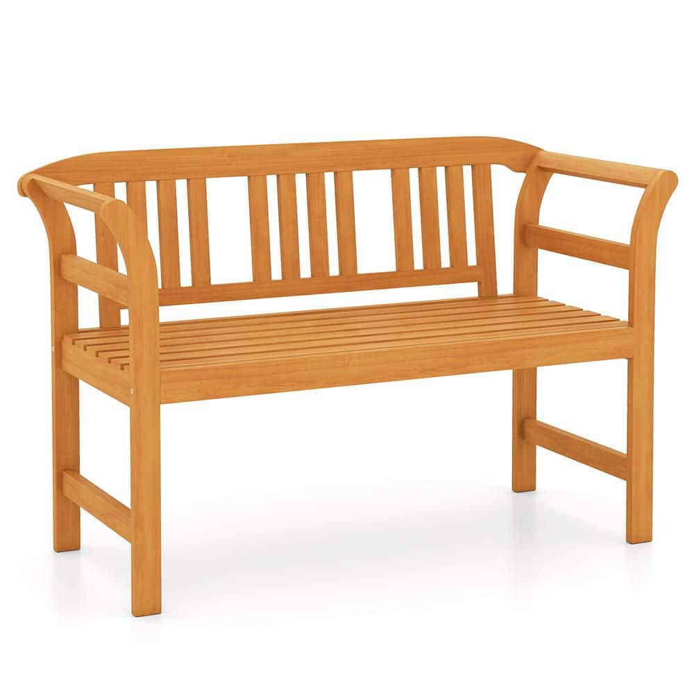 "47"" Outdoor Loveseat Bench Acacia Wood 2-Person Garden Chair with Curved Armrests" price history on PriceWatchPro