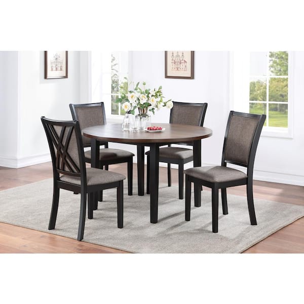 NEW CLASSIC HOME FURNISHINGS New Classic Furniture Potomac 5-Piece Round Brown/Black Solid Wood Top Dining Table Set