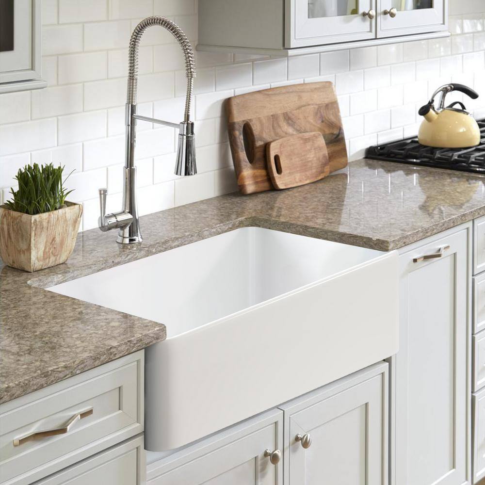 24'' White Fireclay Farmhouse Apron-Front Kitchen Sink