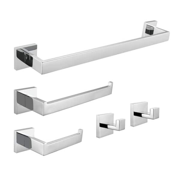 Lasdun 5-Piece Bathroom Accessory Set with 18" Towel Bar in Polished Chrome
