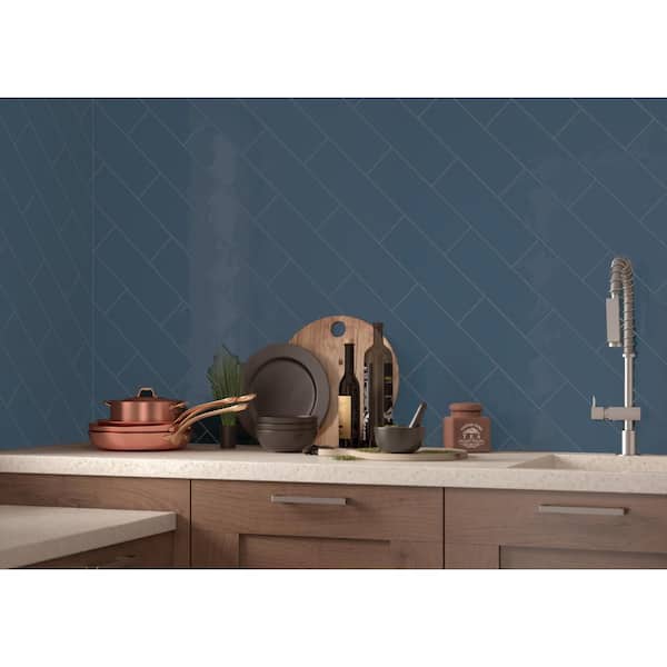 Citylights Navy Bullnose 4 in. x 12 in. Glossy Ceramic Wall Tile (12 lin. ft./Case)