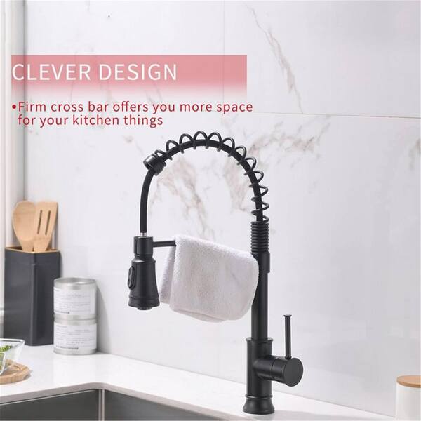 Black Brass Mixer Tap Black & Brass Pull-Down Kitchen Faucet - Single ...