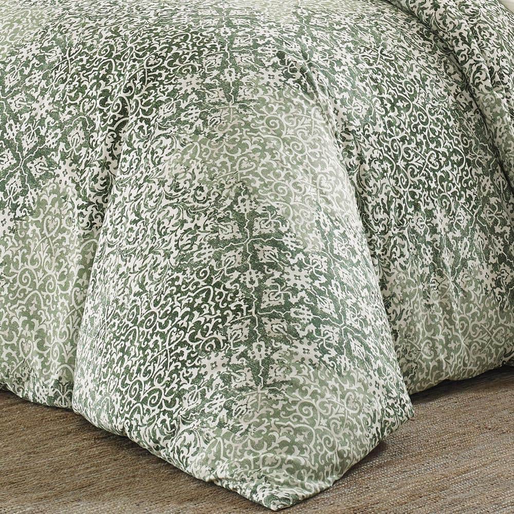 King White and Green Reversible Cotton Comforter Set