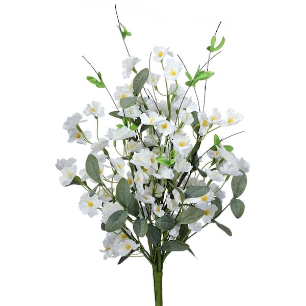 20 in. White Indoor Artificial Mini Assorted Garden Blossom Bundle