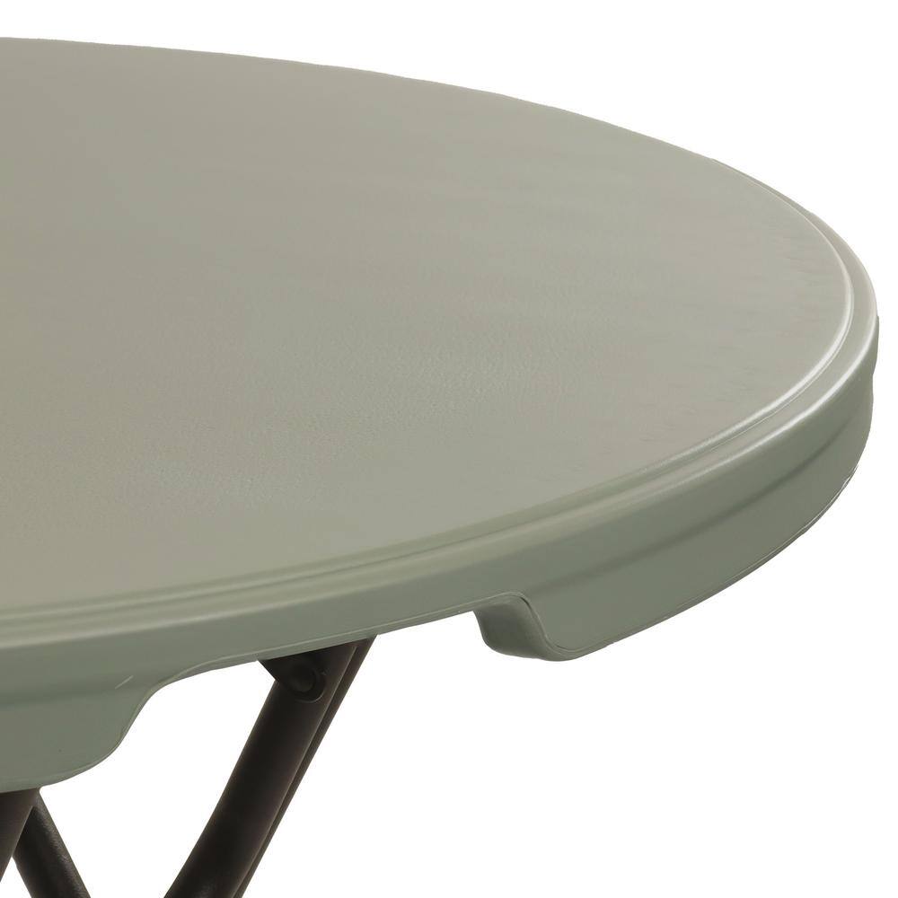 Gray Round Folding Bar-Height Table with Iron Legs and Plastic Top