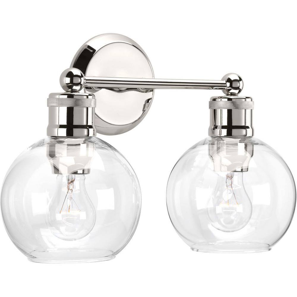 Hansford Coastal Polished Nickel 2-Light Bath Vanity with Clear Glass