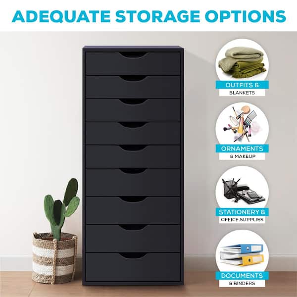 HOMESTOCK Black 9 Drawer Dresser Tall Dressers for Bedroom Kids Dresser w/Storage Shelves Small Dresser for Closet Makeup Dresser 21004W - The Home Depot HOMESTOCK Black 9 Drawer Dresser Tall Dressers for Bedroom Kids Dresser w/Storage Shelves Small Dresser for Closet Makeup Dresser 21004W - The Home Depot