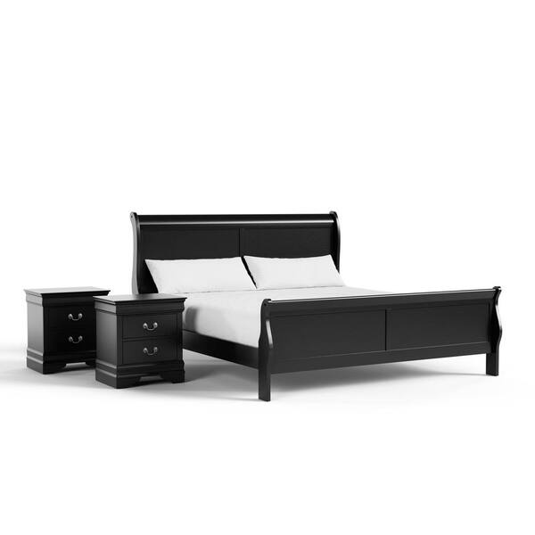 Furniture Of America Burkhart 3-Piece Black Wood Twin Bedroom Set With 2 Nightstands Idfn7866bk T2ns