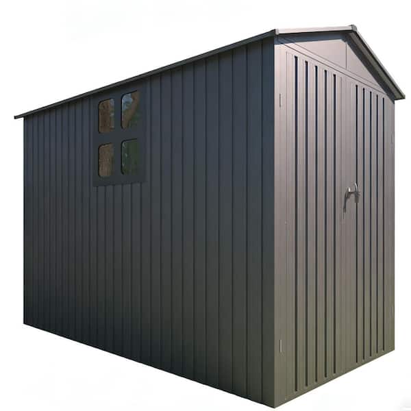 10 ft. x 5.5 ft. Outdoor Grey Storage Shed with Window, Double Door for Garden