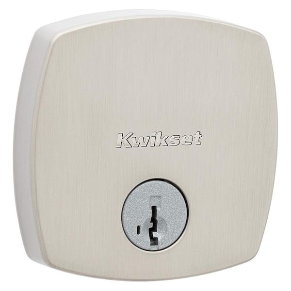 Kwikset Midtown Satin Nickel Single Cylinder Deadbolt with Soft Modern Rose Featuring SmartKey Security