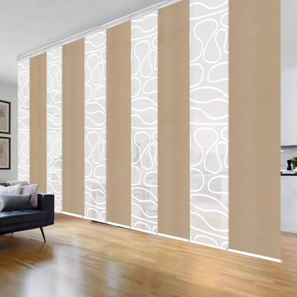 EMOH Coastal Swirl 120 in. - 218 in. W x 94 in. L Adjustable 10-Panel White Double Rail Panel Track with 23.5 in. Slates