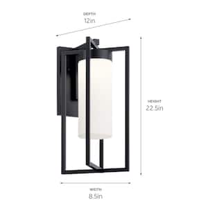Drega 22.5 in. 1-Light Black Outdoor Hardwired Wall Lantern Sconce with Integrated LED (1-Pack)
