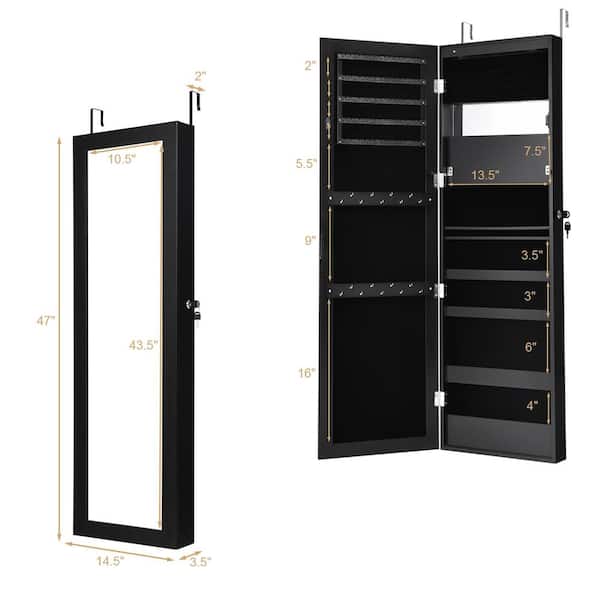 Costway Wall and Door Mounted Jewelry Box Cabinet Lockable Storage  Organizer with Frameless Mirror HW60386WH - The Home Depot