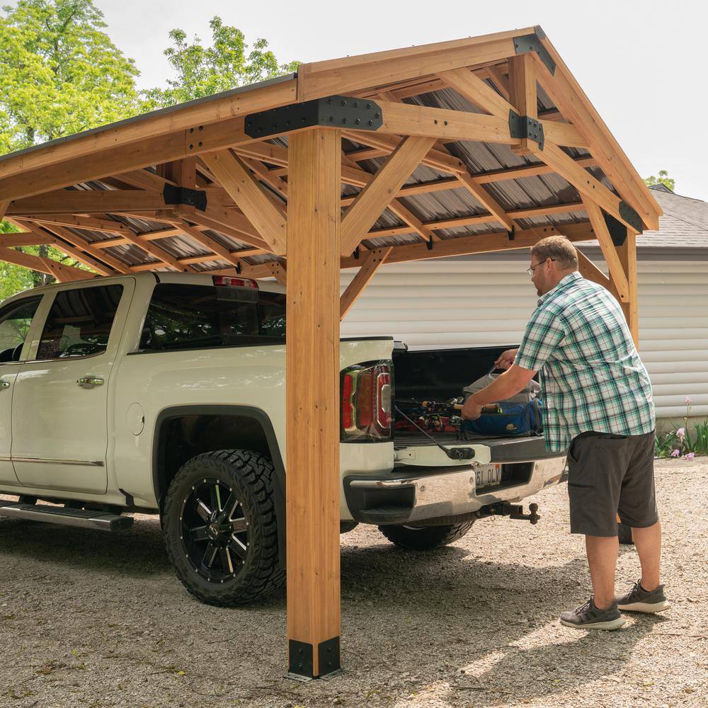 Norwood 24x12 Brown Cedar and Steel Carport Gazebo