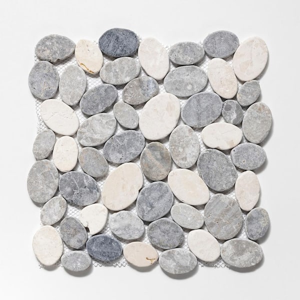 CRUZ BAY STUDIO Pebble Marble Tile White/Sterling/Grey 11-1