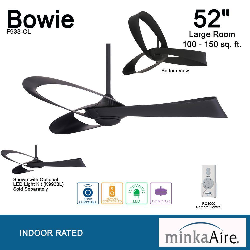52" Black ABS Blade Ceiling Fan with Remote Control