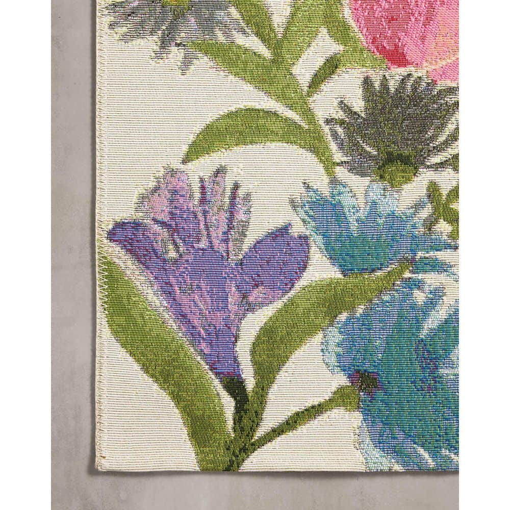 Ivory and Multicolor Floral Flat Woven Area Rug 2'-5" x 3'-11"