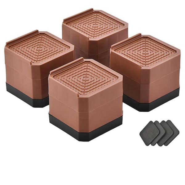 4-Pack 3 in. Brown Bed Risers, Square Adjustable Furniture Risers for Desk, Sofa, Chair Legs and Refrigerator