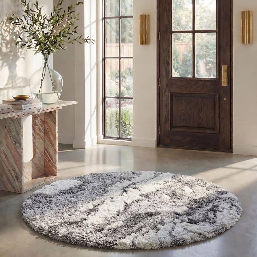Horizon Shag 3 ft. x 3 ft. Round Gray/Ivory Abstract Marble Area Rug price history on PriceWatchPro
