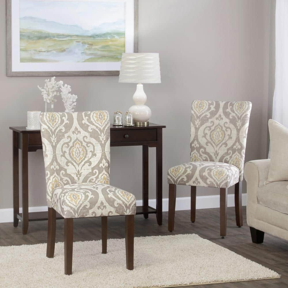 Paisley Linen Upholstered Parsons Side Chair with Wood Legs