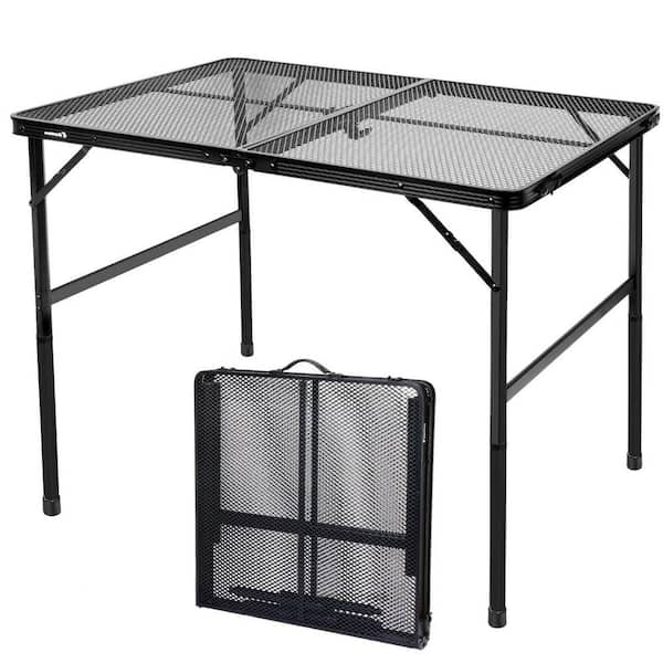 Black 47.2 in. Rectangle Aluminum Alloy Folding Picnic Table Seats 6 People