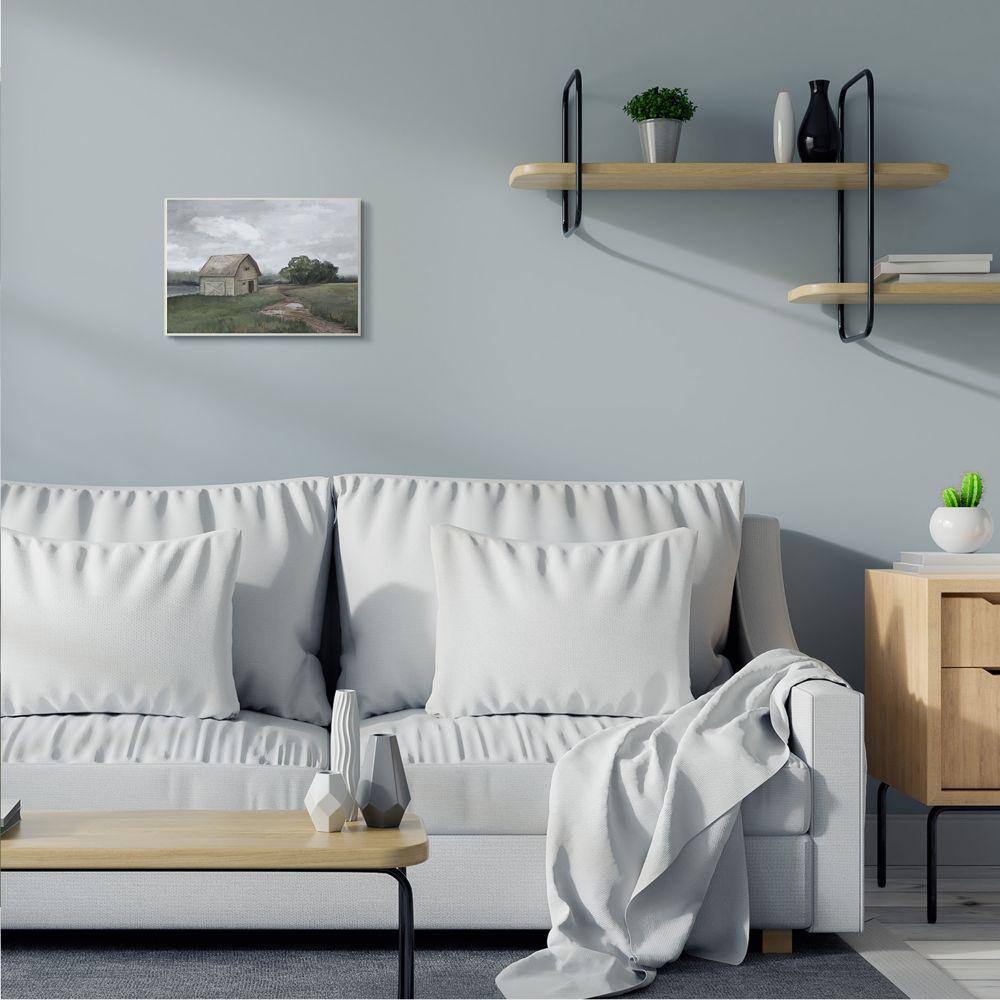 Cloudy Barn Side Landscape Darkened Meadow Wood Wall Art