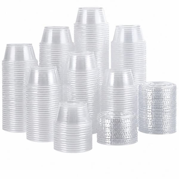 2 oz. Disposable Plastic Portion Cups with Lids, 200 Set Condiment and Jelly Shot Cups