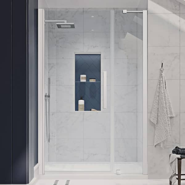 OVE Decors Pasadena 48 in. L x 32 in. W x 75 in. H Alcove Shower Kit with Pivot Frameless Shower Door in Chrome and Shower Pan