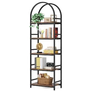 Eulas 74.4 in. H Rustic Brown 5 shelf Industrial Open Bookcase with Metal Frame