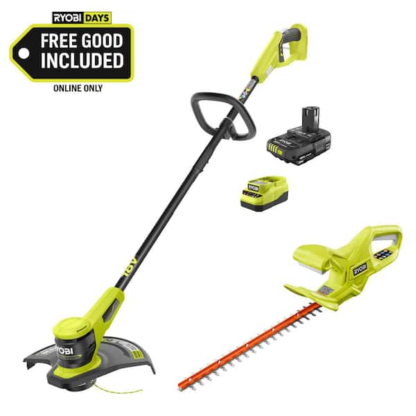 ONE+ 18V 13" Cordless Battery String Trimmer  with 2.0 Ah Battery, Charger, and FREE 18" Cordless Battery Hedge Trimmer