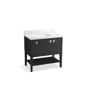 Seagrove 37in. Single Sink Freestanding Ferrous Grey Bath Vanity with White Quartz Top Assembled