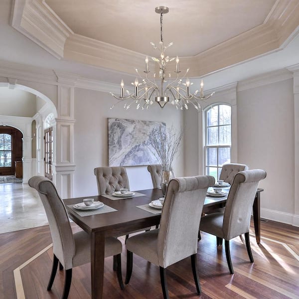 LLHZSY 22in. 9-Light Modern Nickle Tiered Candlestick Chandelier