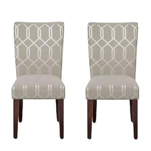 Parsons Pewter Gray and Cream Lattice Upholstered Dining Chair (Set of 2)