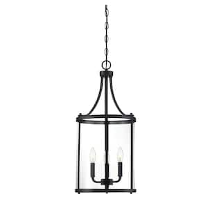 Penrose 12 in. W x 26 in. H 3-Light Black Candlestick Pendant Light with Clear Glass Shade