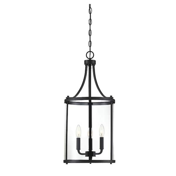 Savoy House Penrose 12 in. W x 26 in. H 3-Light Black Candlestick Pendant Light with Clear Glass Shade